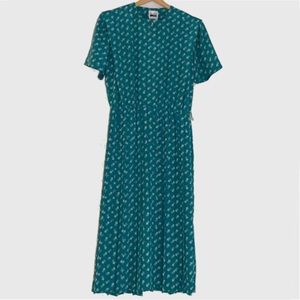 Vintage Leslie Fay green print pleated skirt dress